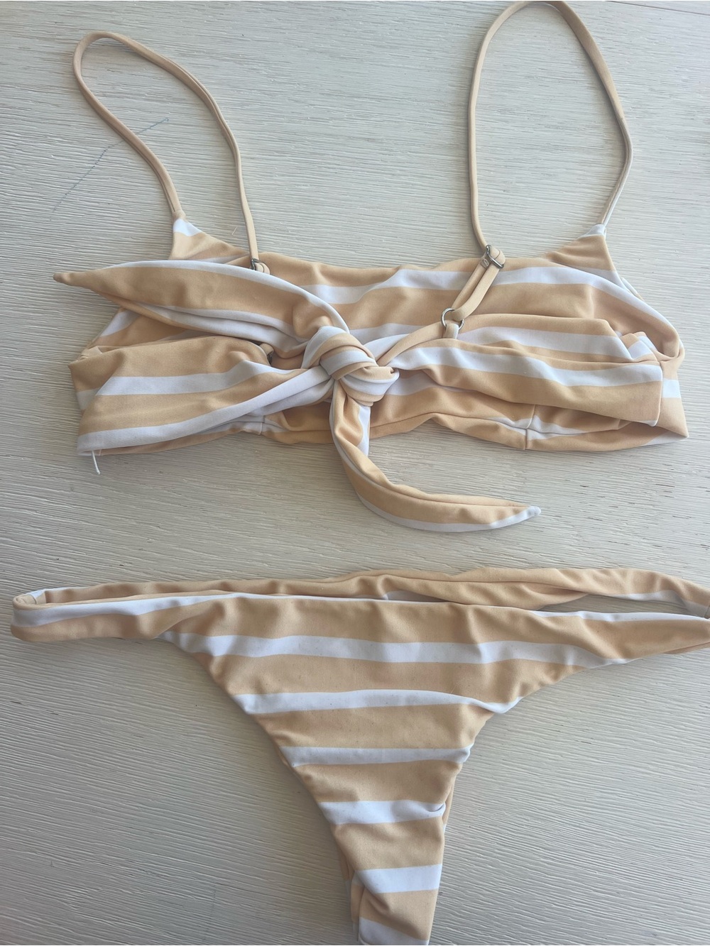 Faithfull the Brand Striped Bikini Set in Beige & White